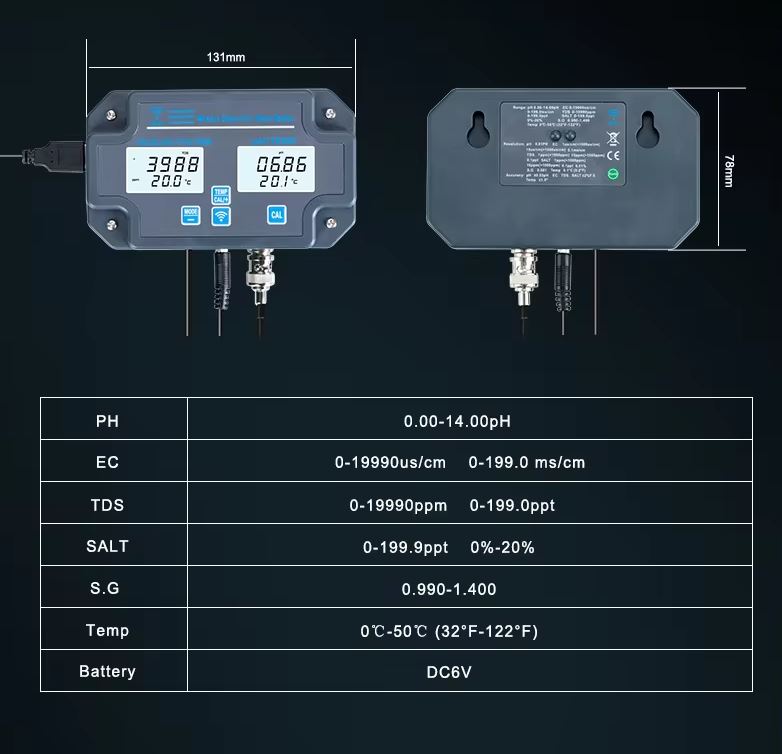 Multimeter Bluetooth pH ja EC 6in1 meter 